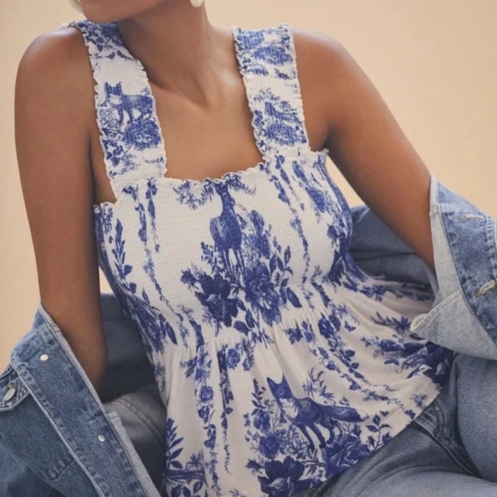 Anthropologie Katalia Printed Smocked Peplum Tank